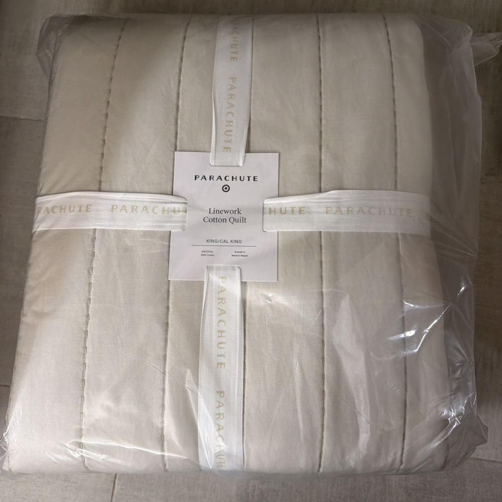 Parachute Home Linework Cotton Quilt Parchment Beige King/Cal King New